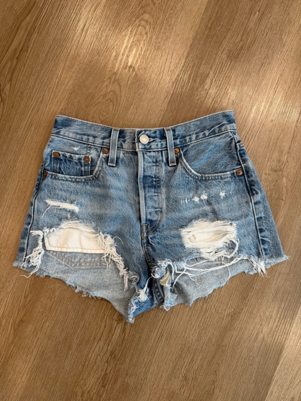 Levi's Distressed Light Blue Denim Jean Shorts